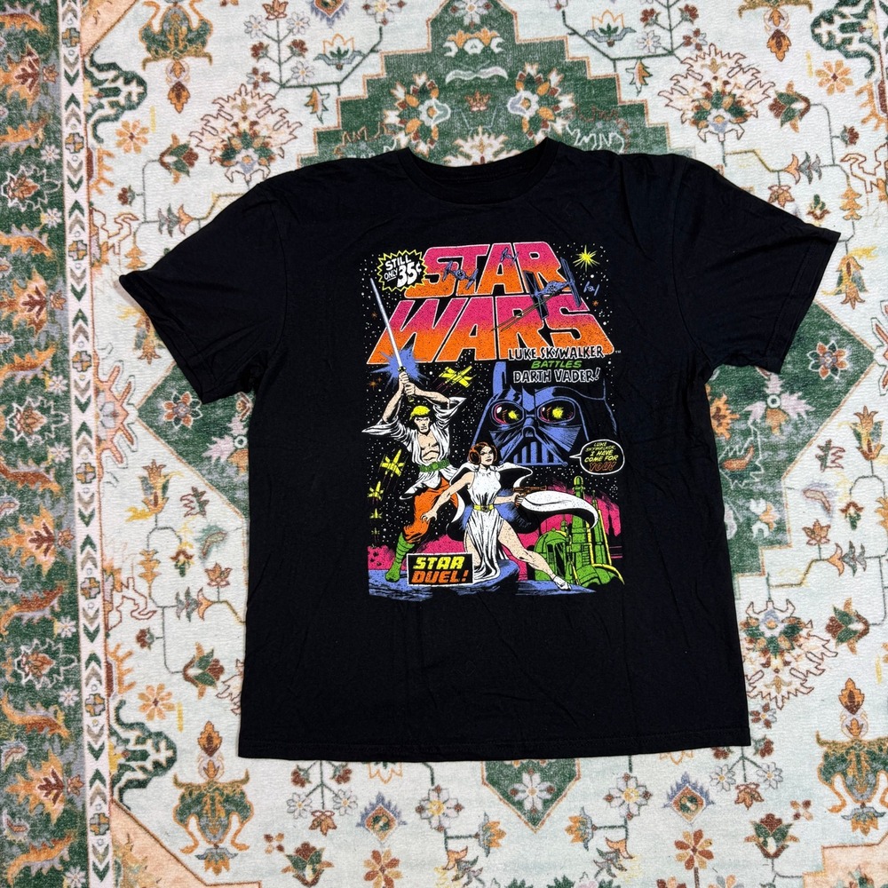 Star Wars Luke Skywalker Darth Vader Graphic Print Black‎ T Shirt Men's
